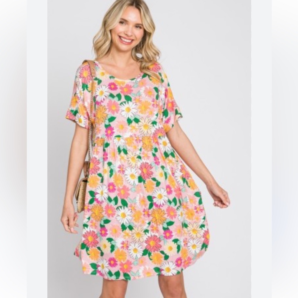Pink Floral V-Neck Women’s Dress